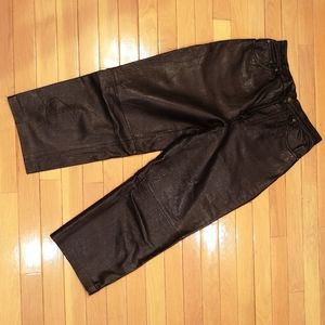 Vintage Daniel Hechter Leather Pants High Waisted Wide Leg Cropped